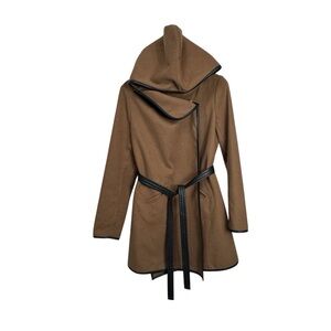 BB Dakota Tan/ Brown Hooded Coat with Black Trim